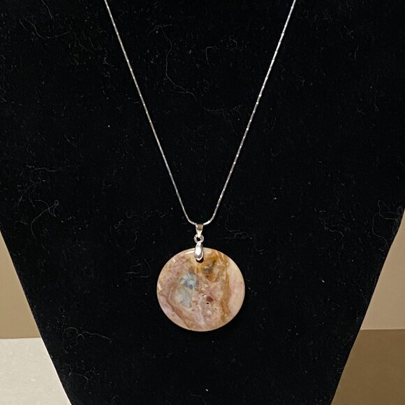 Natural Peachy Agate Pendant, Large Genuine Gemstone Round Coin Pendant - Picture 9 of 12